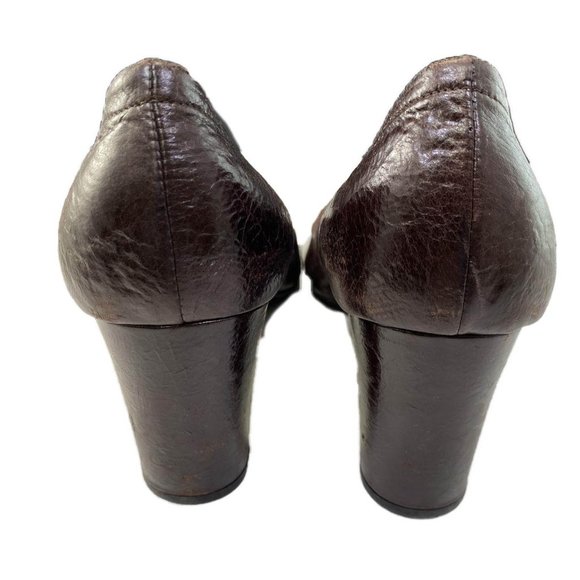 Authentic Prada Brown Crinkle Leather Chunky Heel Pumps EU 38 US 8 - Picture 6 of 8